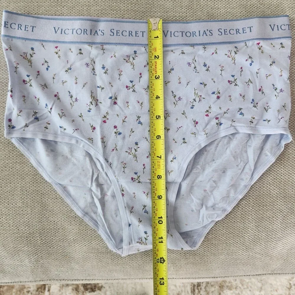 Victorias Secret Medium Blue Floral‎ Cotton Logo Modern Brief Panty NWT